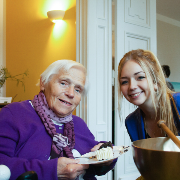 Pflegefachkraft mit Gast